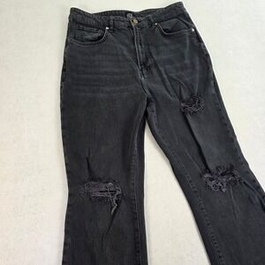 BDG Urban Outfitters Womens 32High Rise Mom Flare Jeans Washed Black Distressed